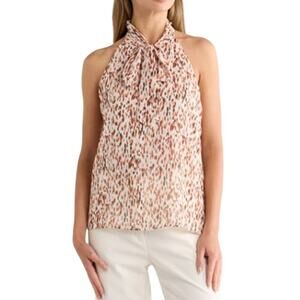 Calvin Klein Women's Sleeveless Halter Tie-Neck Top in Port Cream Print